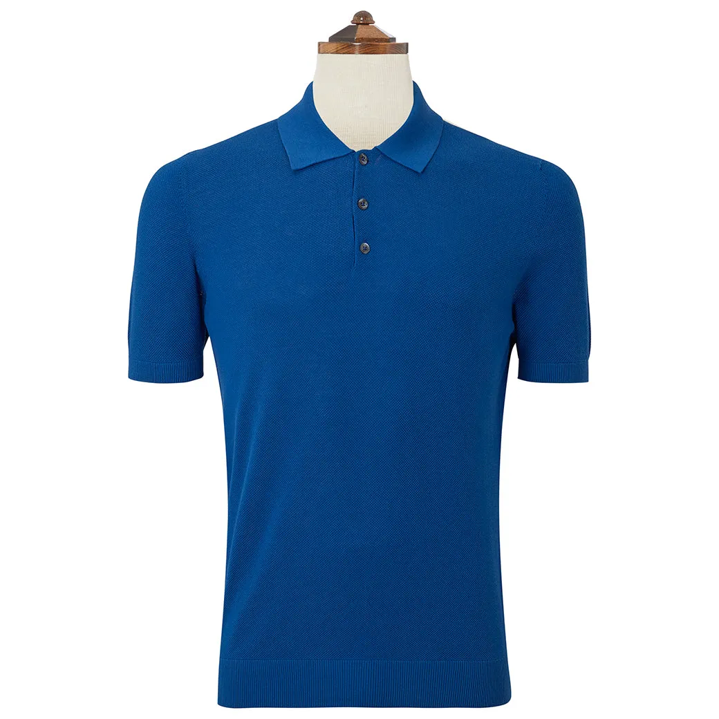 Keswick Blue Pique Knitted Polo Shirt