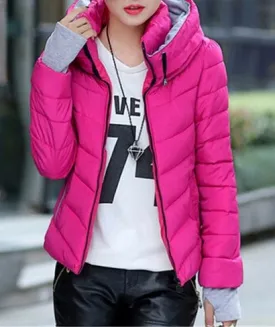 Ladies padded warm double neck winter jacket