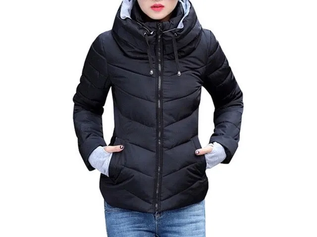 Ladies padded warm double neck winter jacket