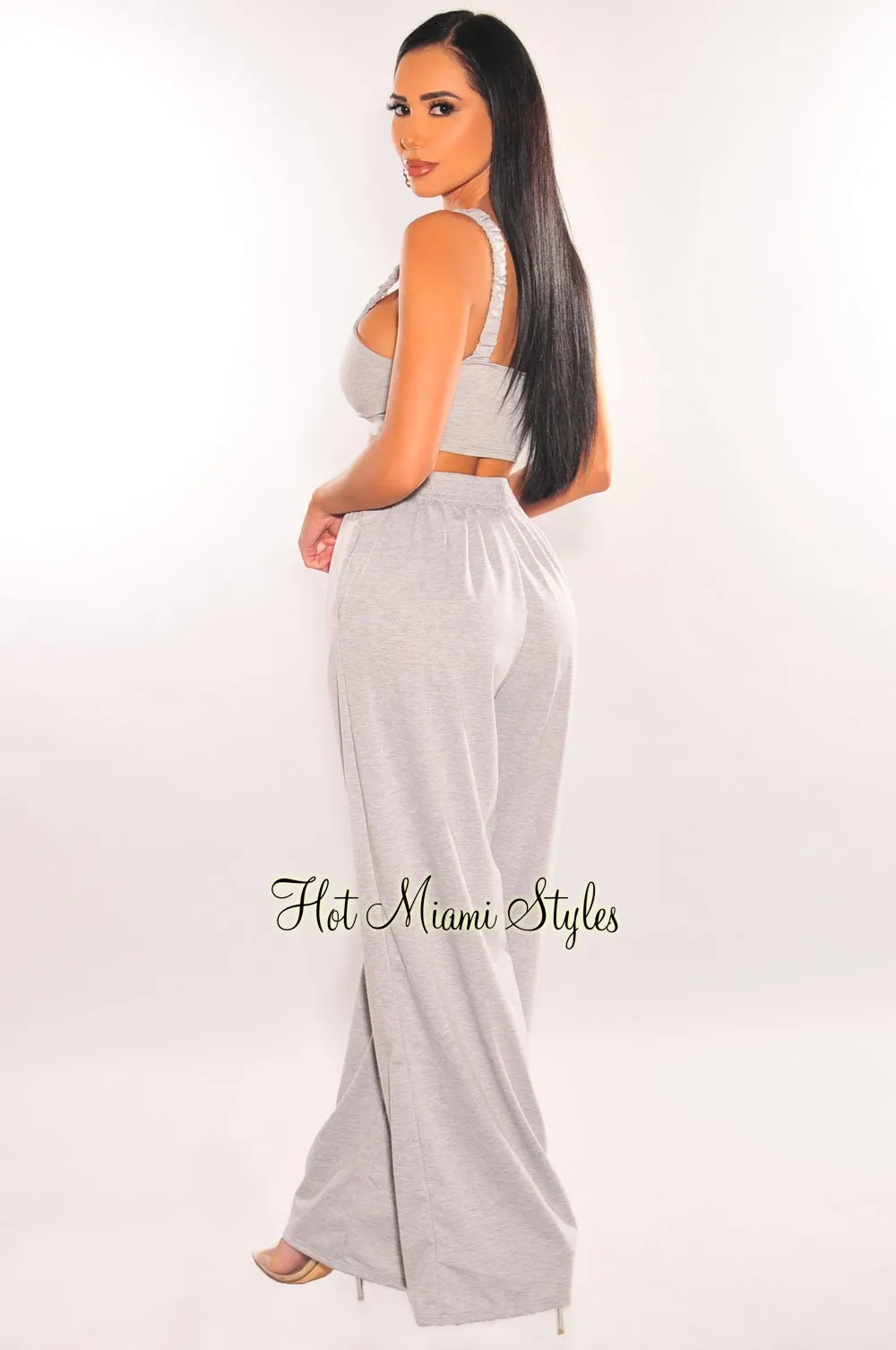 Light Gray Knotted Palazzo Pants Two Piece Set