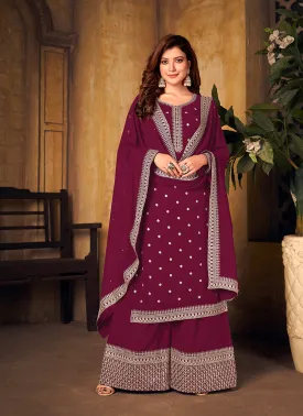 Magenta Embroidered Designer Palazzo Suit