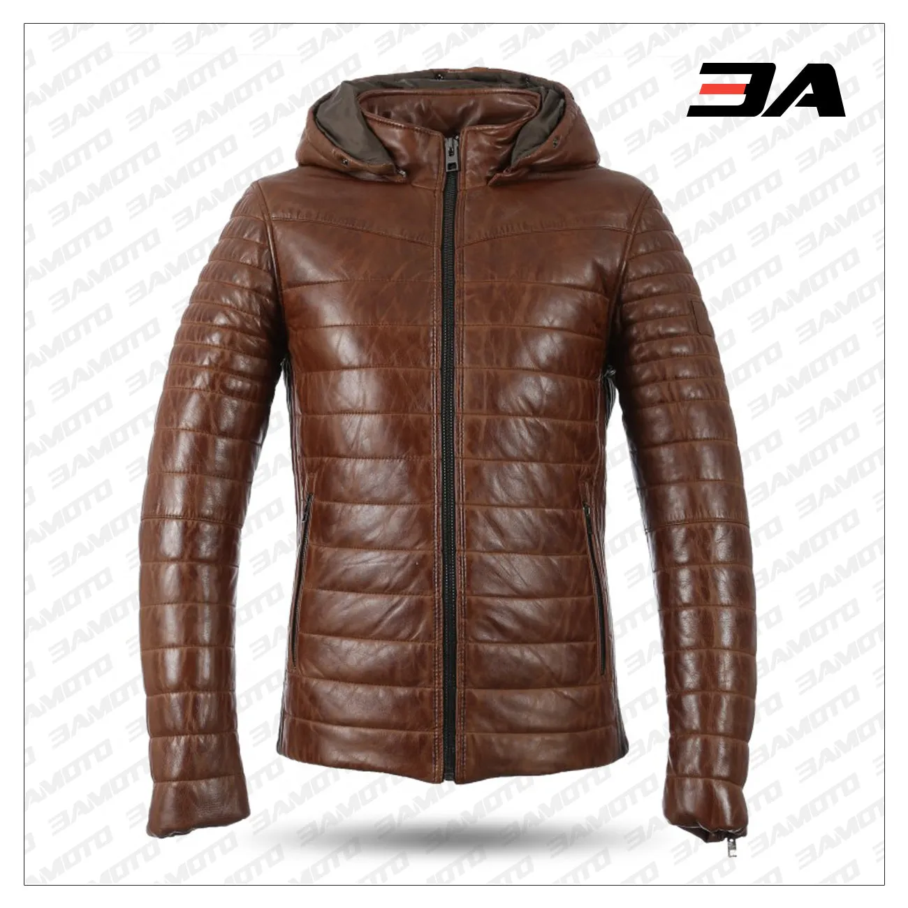 Men Brown Winter Warm Zipper Padded Down Jacket