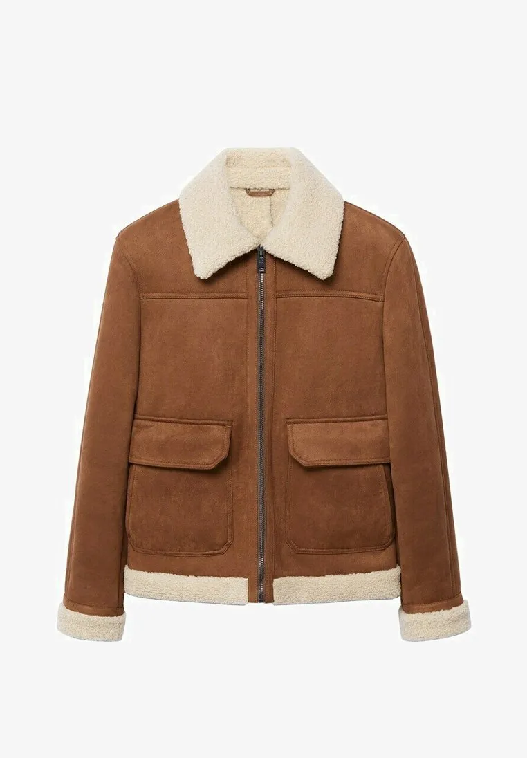 Men's Aviator Tan Brown Leather Shearling Jacket