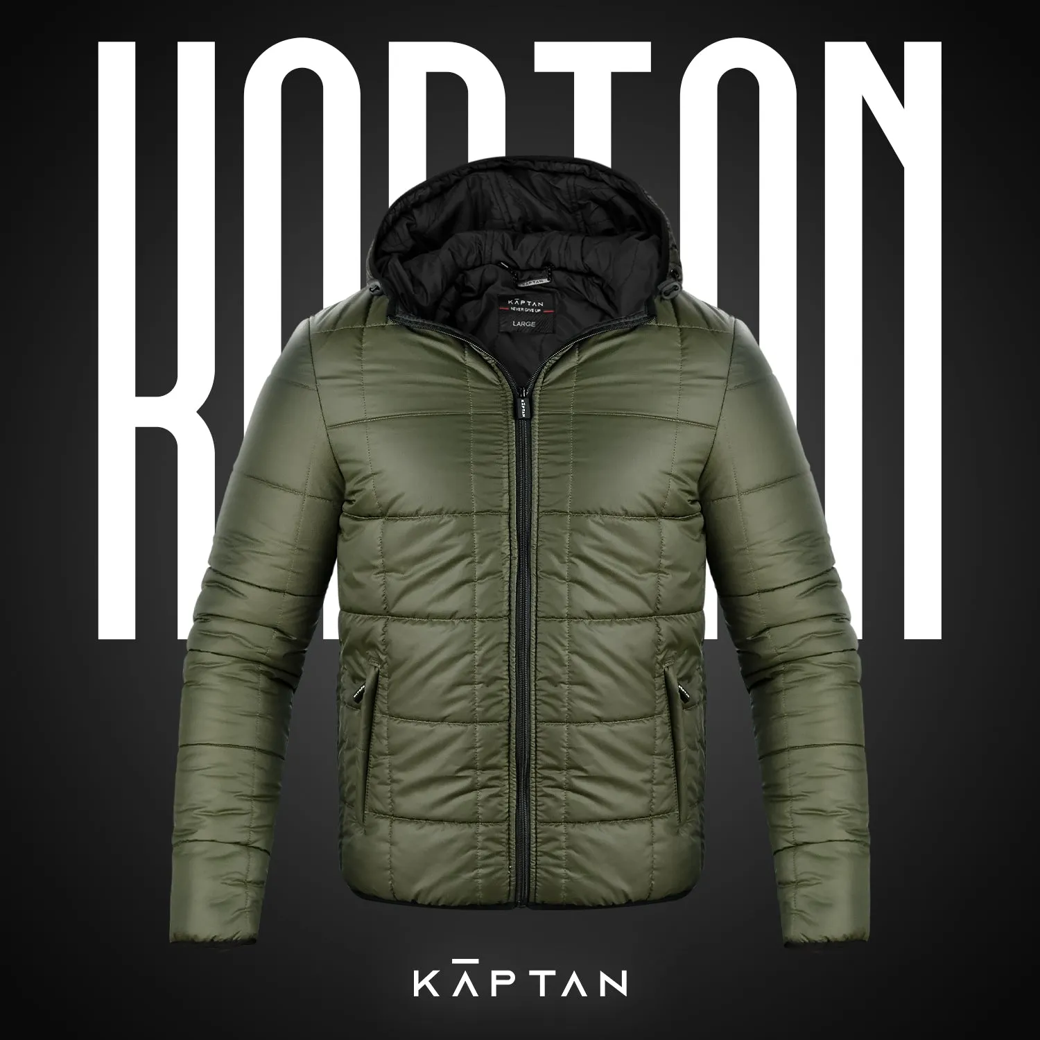 Mens Puffer Jacket Hooded - Olive Green | Kaptan