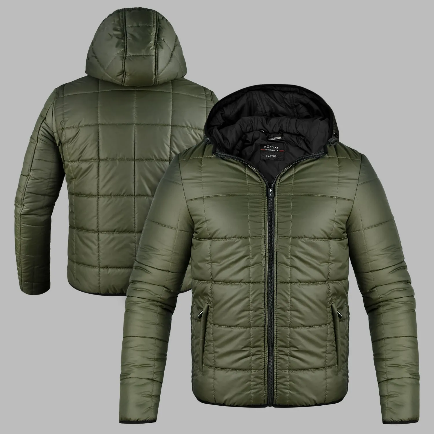 Mens Puffer Jacket Hooded - Olive Green | Kaptan