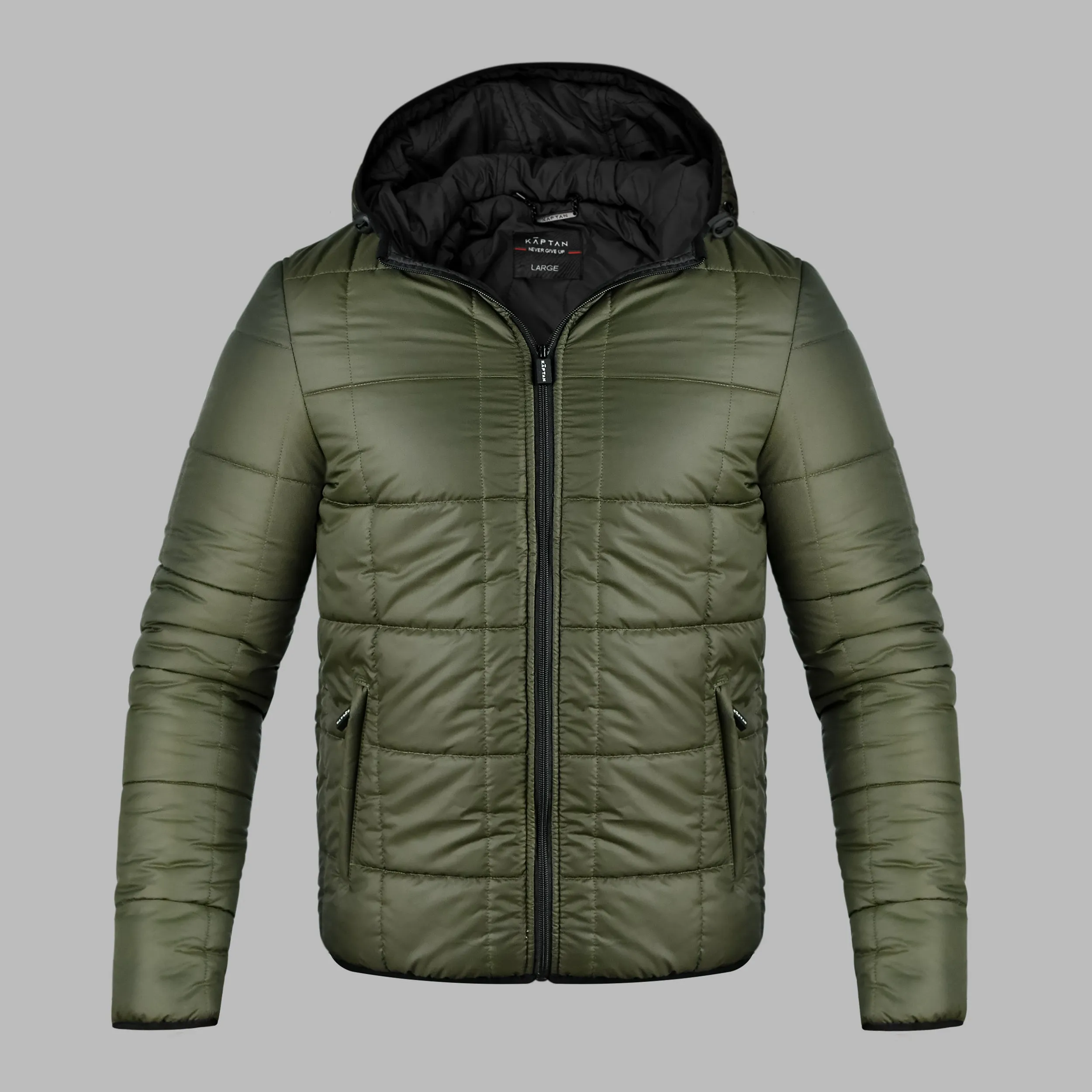 Mens Puffer Jacket Hooded - Olive Green | Kaptan