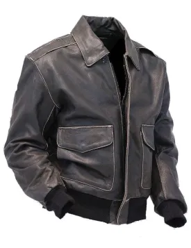 Mens Vintage Black Leather Bomber Jacket