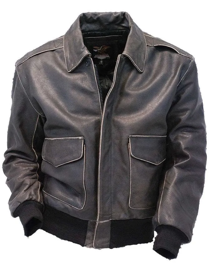 Mens Vintage Black Leather Bomber Jacket