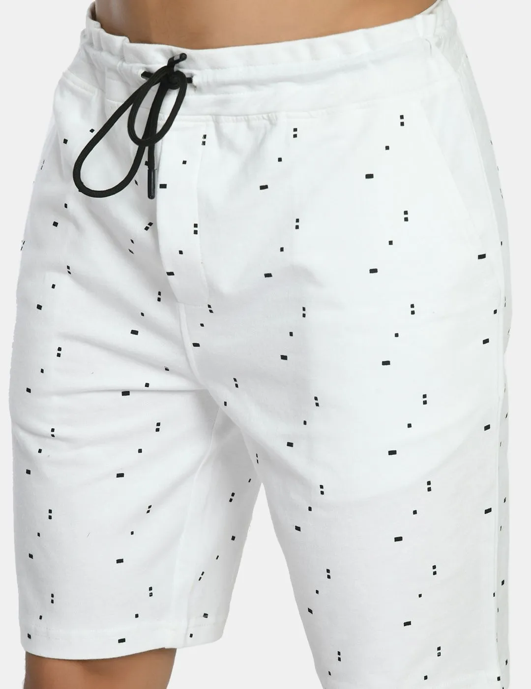 Men's White Regular Fit Printed Knit Shorts