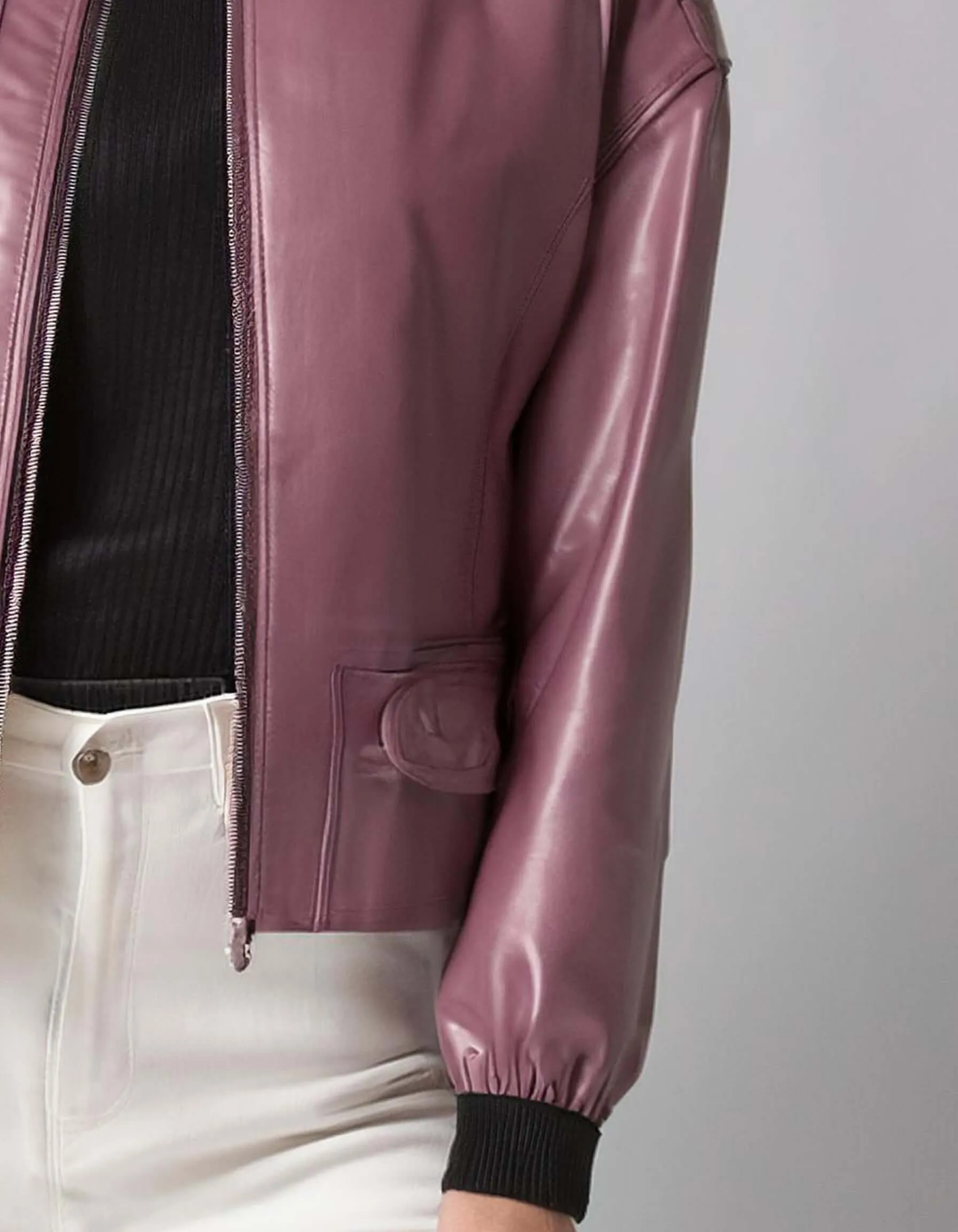 Metallic Plum Bomber Leather Jacket