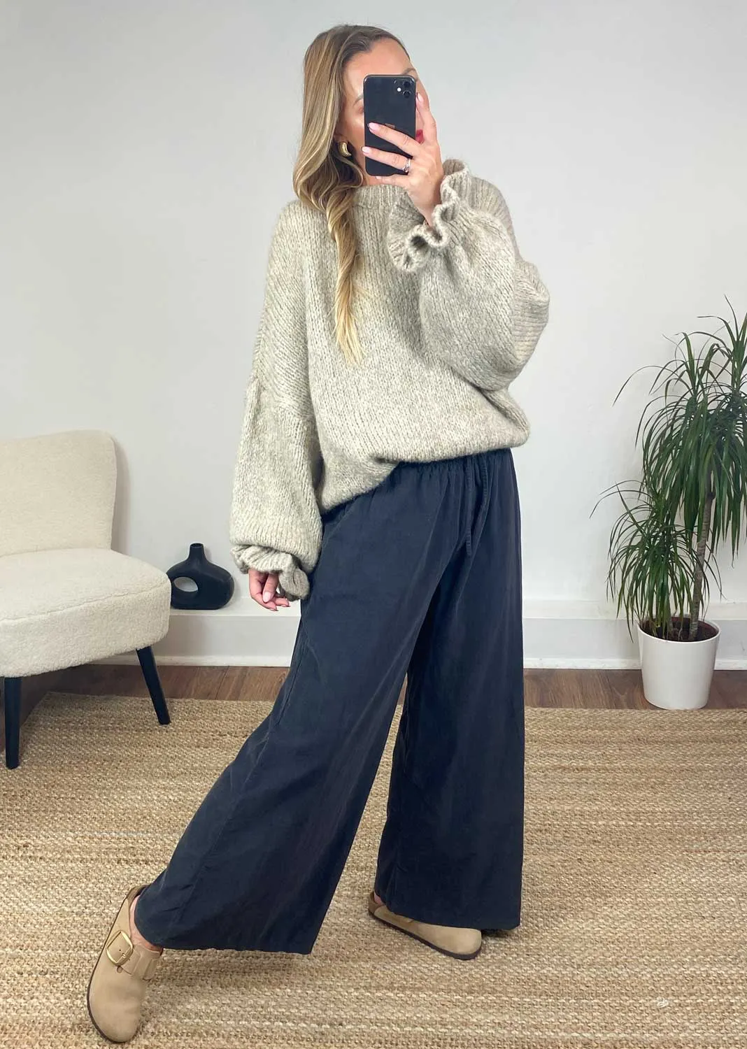 Misty Cord Wide Leg Pants in Slate Grey