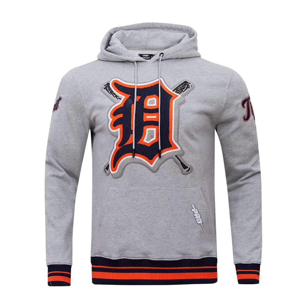 MLB DETROIT TIGERS MASHUP MEN'S RIB PULLOVER HOODIE (HEATHER GREY/MIDNIGHT NAVY/ORANGE)