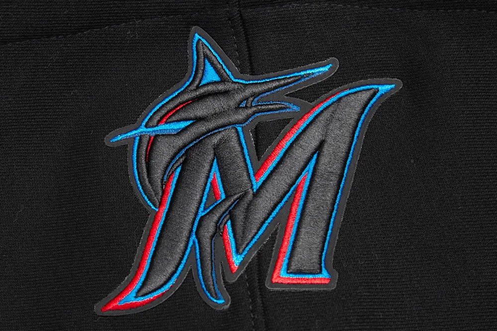 MLB MIAMI MARLINS SCRIPT TAIL MEN'S RIB FLEECE PULLOVER HOODIE (BLACK)