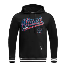 MLB MIAMI MARLINS SCRIPT TAIL MEN'S RIB FLEECE PULLOVER HOODIE (BLACK)