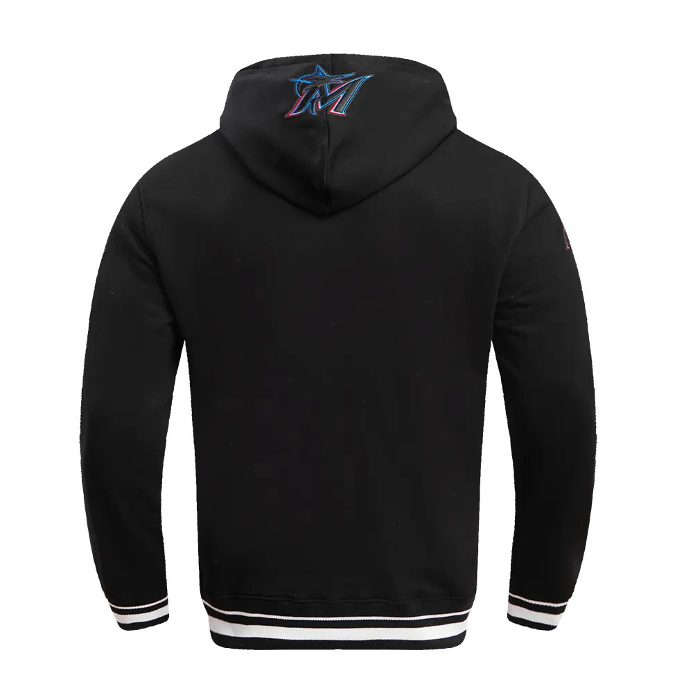 MLB MIAMI MARLINS SCRIPT TAIL MEN'S RIB FLEECE PULLOVER HOODIE (BLACK)