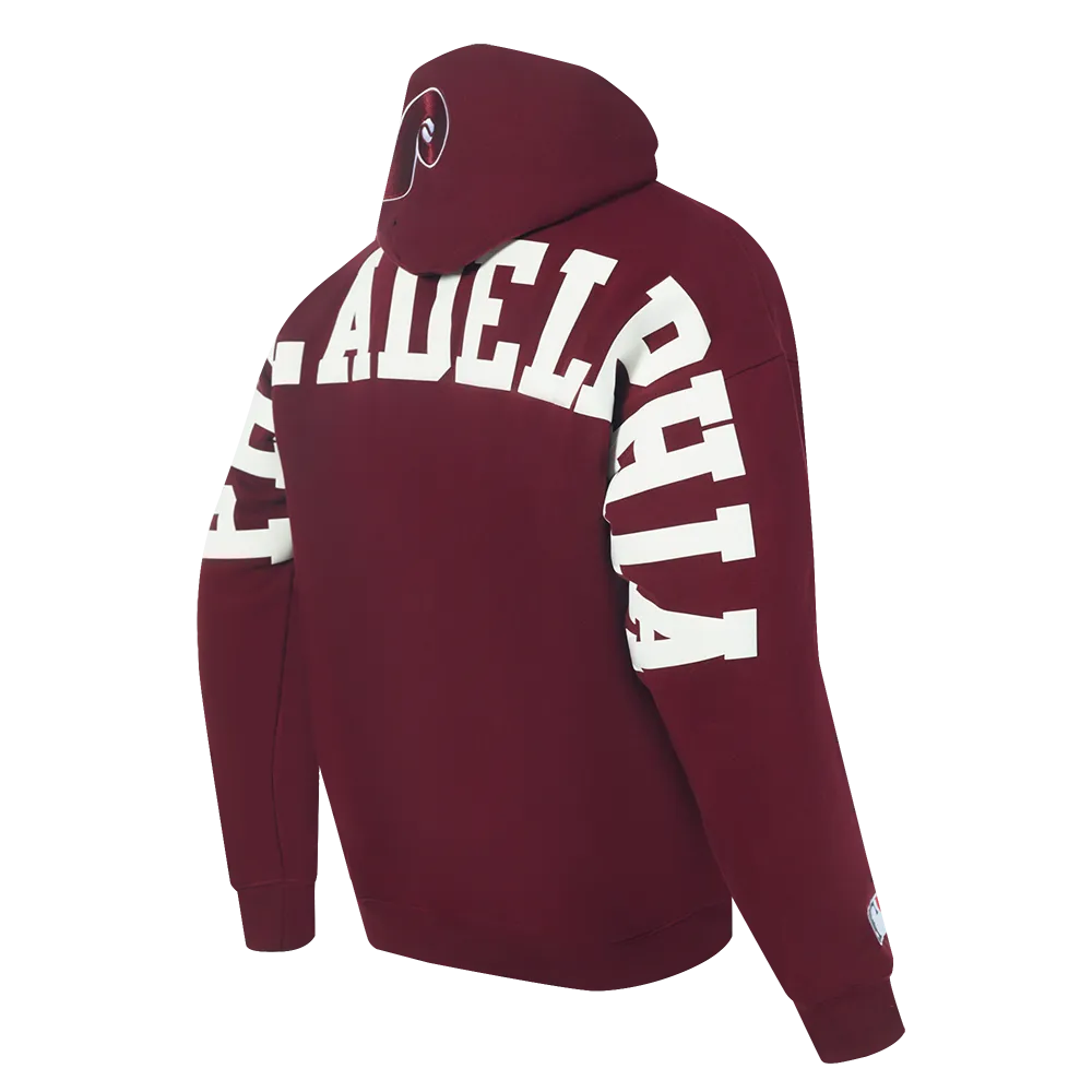 MLB PHILADELPHIA PHILLIES WINGSPAN MEN'S DROP SHOULDER FLC PO HOODIE (WINE)