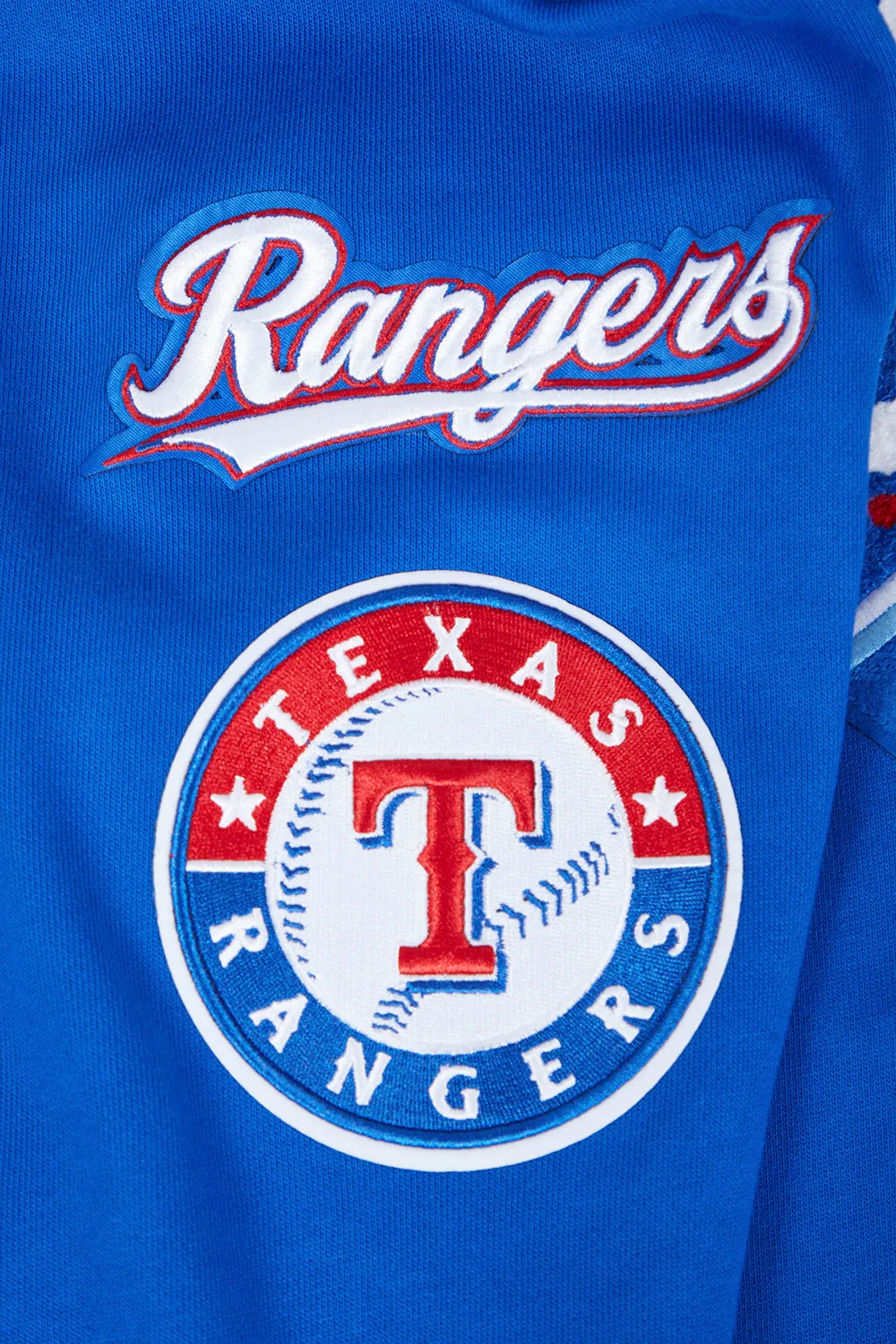 MLB TEXAS RANGERS MASHUP MEN'S RIB PULLOVER HOODIE (ROYAL BLUE/RED)