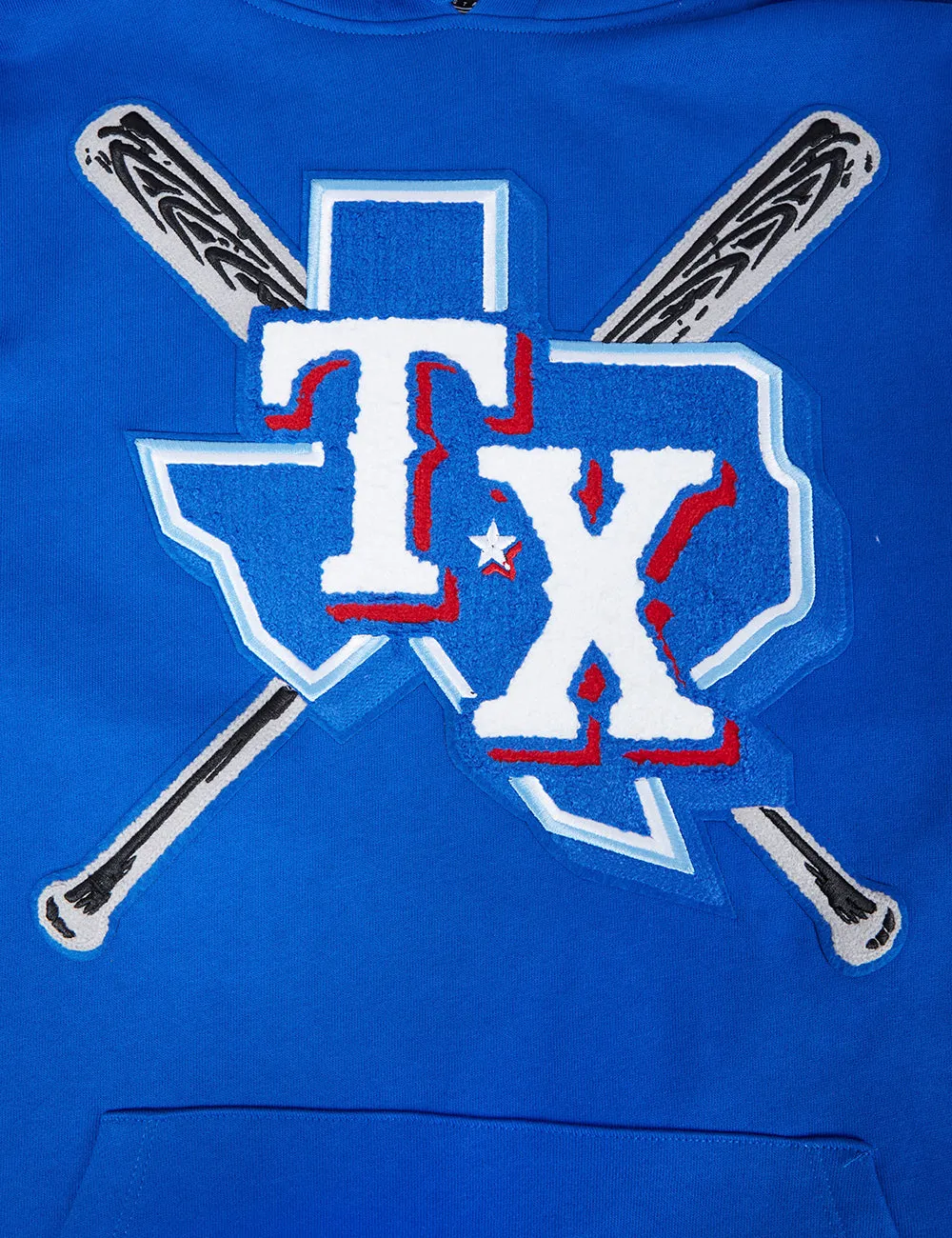 MLB TEXAS RANGERS MASHUP MEN'S RIB PULLOVER HOODIE (ROYAL BLUE/RED)