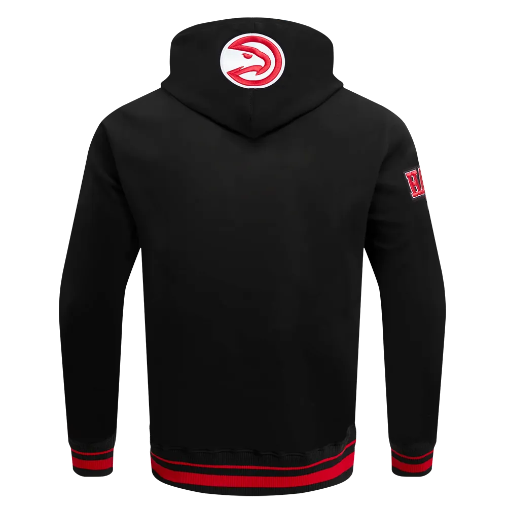 NBA ATLANTA HAWKS SCRIPT TAIL MEN'S RIB FLEECE PULLOVER HOODIE (BLACK/RED/BLACK)