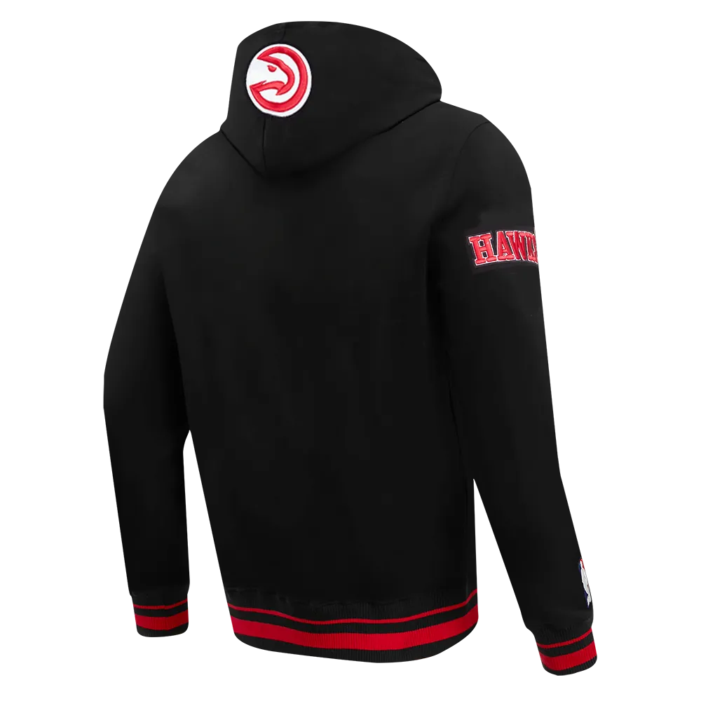 NBA ATLANTA HAWKS SCRIPT TAIL MEN'S RIB FLEECE PULLOVER HOODIE (BLACK/RED/BLACK)