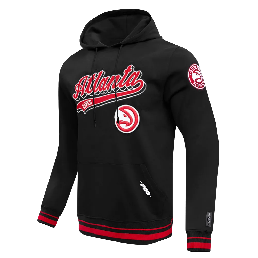 NBA ATLANTA HAWKS SCRIPT TAIL MEN'S RIB FLEECE PULLOVER HOODIE (BLACK/RED/BLACK)