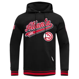 NBA ATLANTA HAWKS SCRIPT TAIL MEN'S RIB FLEECE PULLOVER HOODIE (BLACK/RED/BLACK)