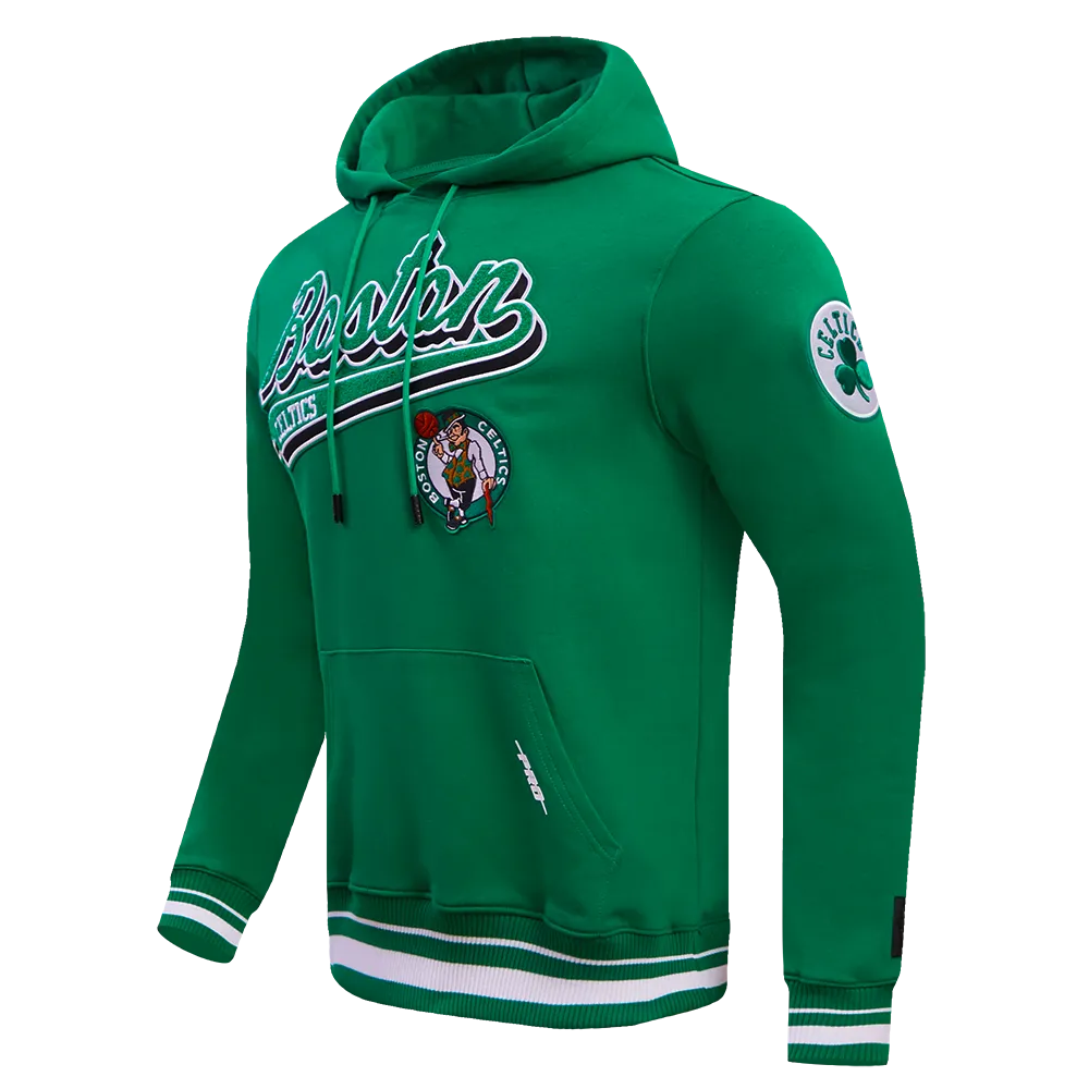 NBA BOSTON CELTICS SCRIPT TAIL MEN'S RIB FLEECE PULLOVER HOODIE (KELLY GREEN)