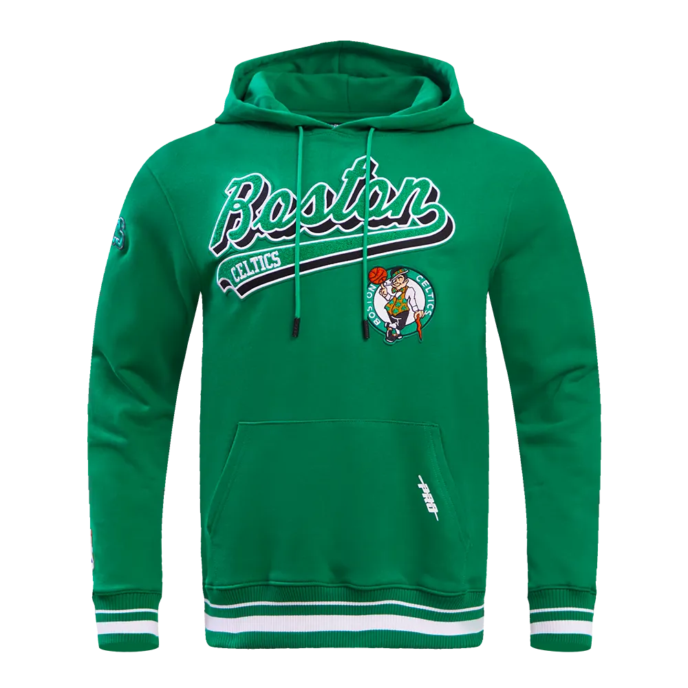 NBA BOSTON CELTICS SCRIPT TAIL MEN'S RIB FLEECE PULLOVER HOODIE (KELLY GREEN)