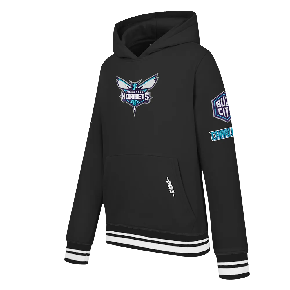 NBA CHARLOTTE HORNETS RETRO CLASSIC LITTLE BOYS RIB FLC PO HOODIE (BLACK)