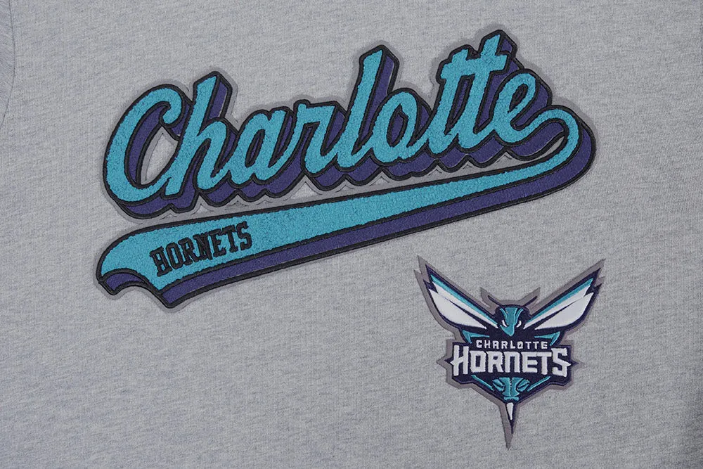 NBA CHARLOTTE HORNETS SCRIPT TAIL MEN'S RIB FLEECE PULLOVER HOODIE (HEATHER GRAY/BLACK)