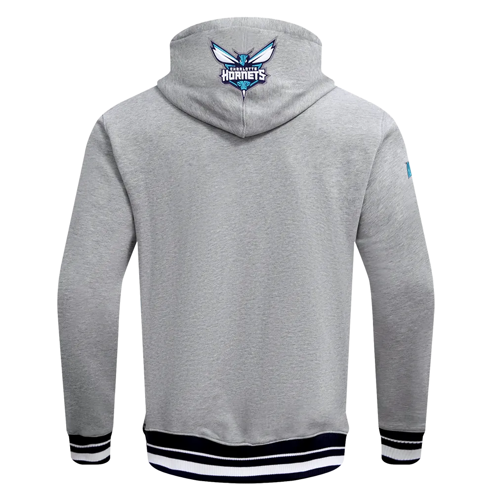 NBA CHARLOTTE HORNETS SCRIPT TAIL MEN'S RIB FLEECE PULLOVER HOODIE (HEATHER GRAY/BLACK)