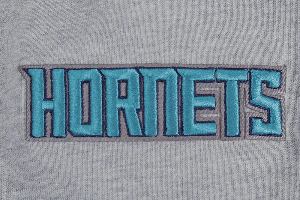 NBA CHARLOTTE HORNETS SCRIPT TAIL MEN'S RIB FLEECE PULLOVER HOODIE (HEATHER GRAY/BLACK)