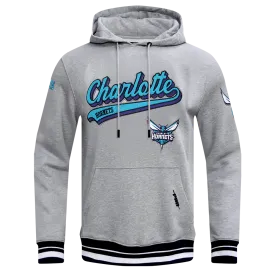 NBA CHARLOTTE HORNETS SCRIPT TAIL MEN'S RIB FLEECE PULLOVER HOODIE (HEATHER GRAY/BLACK)