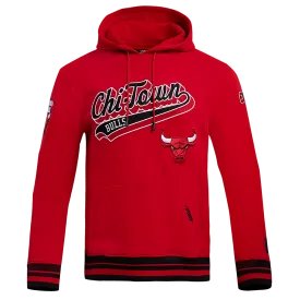 NBA CHICAGO BULLS SCRIPT TAIL MEN'S RIB FLEECE PULLOVER HOODIE (RED/BLACK)