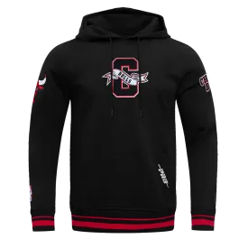 NBA CHICAGO BULLS TEAM PENNANTS MEN'S RIB FLEECE PULLOVER HOODIE (BLACK/RED/BLACK)