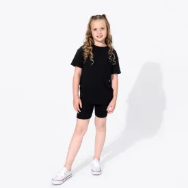 Obsidian Black Bamboo Blend Kid's Oversized Tee & Biker Short Set