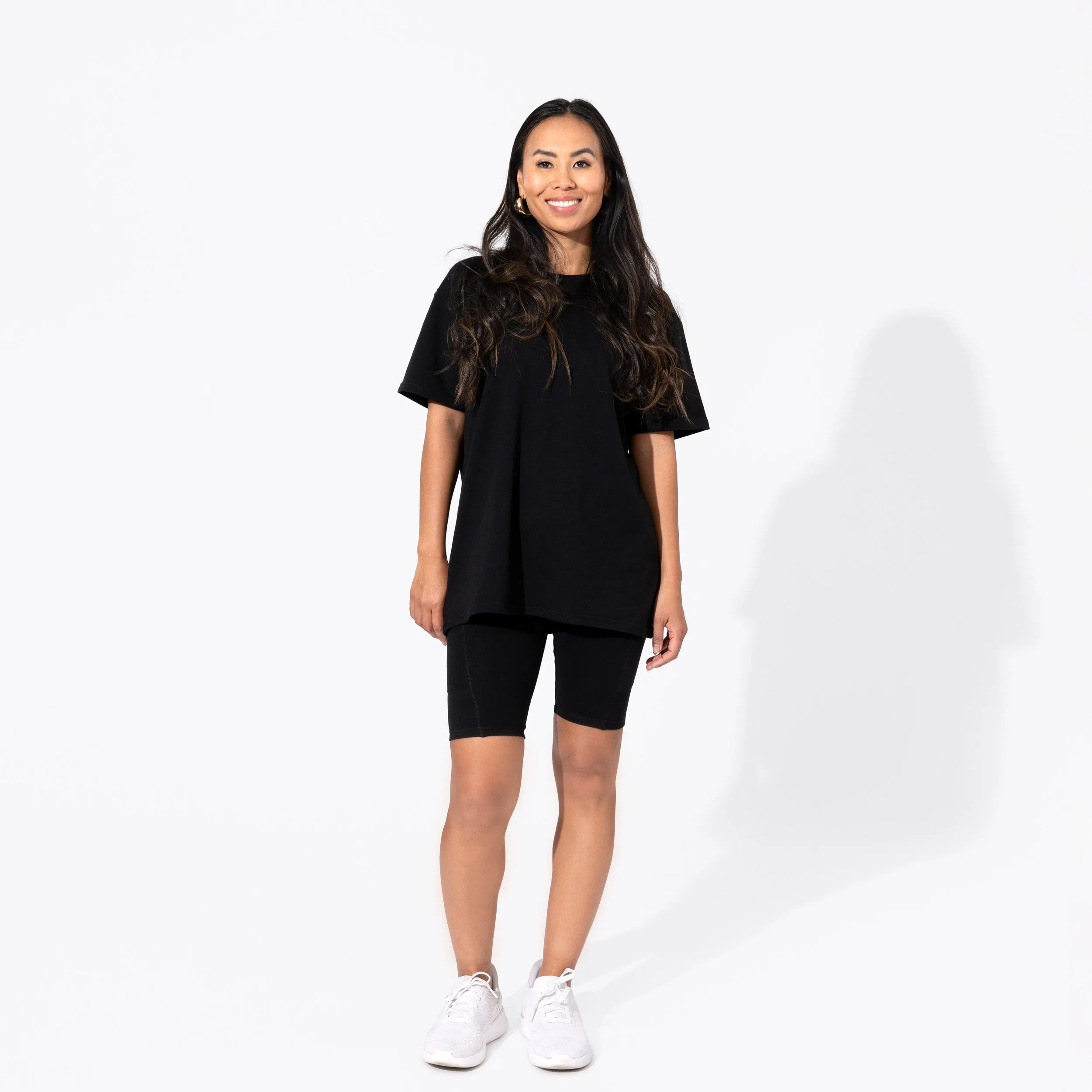 Obsidian Black Bamboo Blend Women's Oversized Tee & Biker Shorts Set