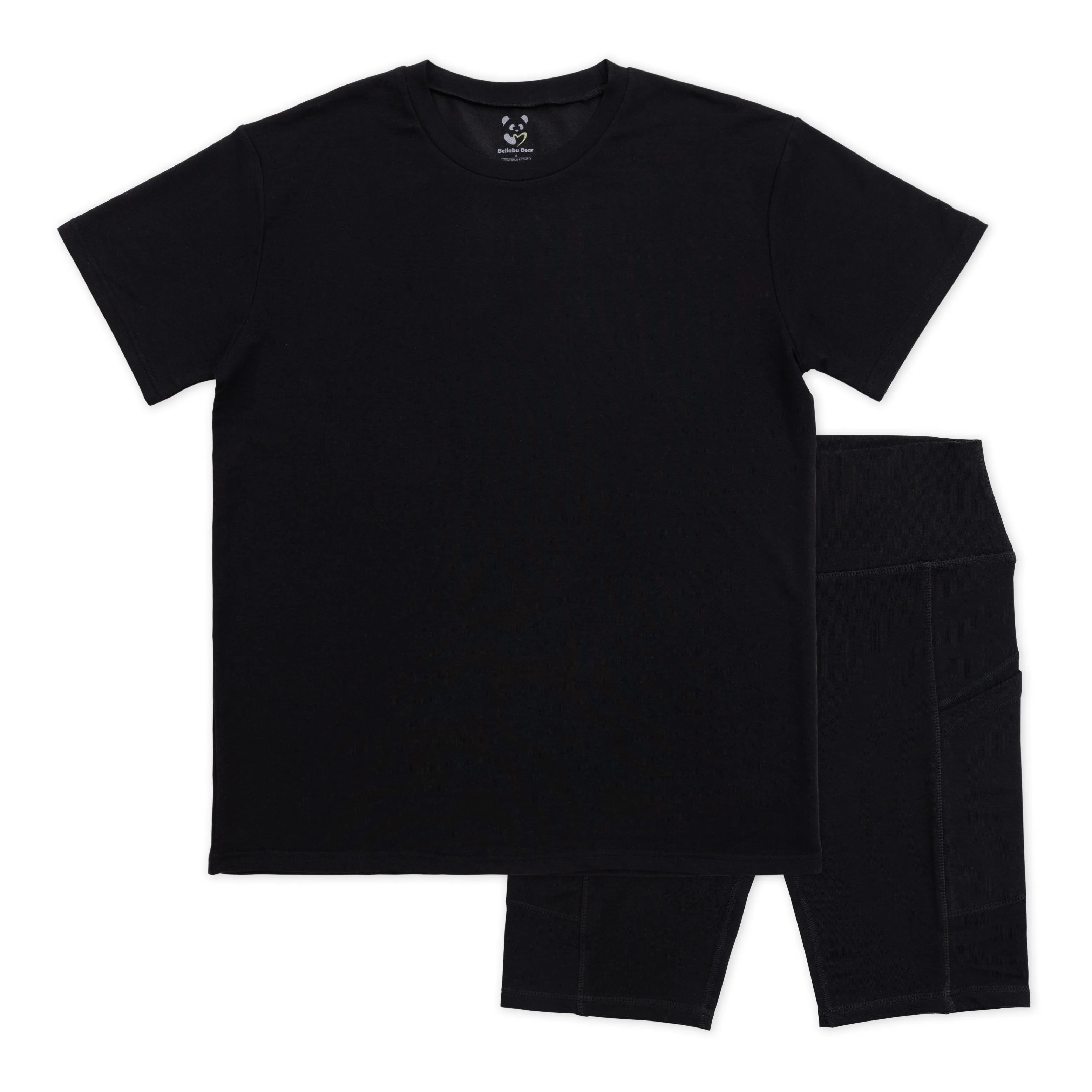 Obsidian Black Bamboo Blend Women's Oversized Tee & Biker Shorts Set