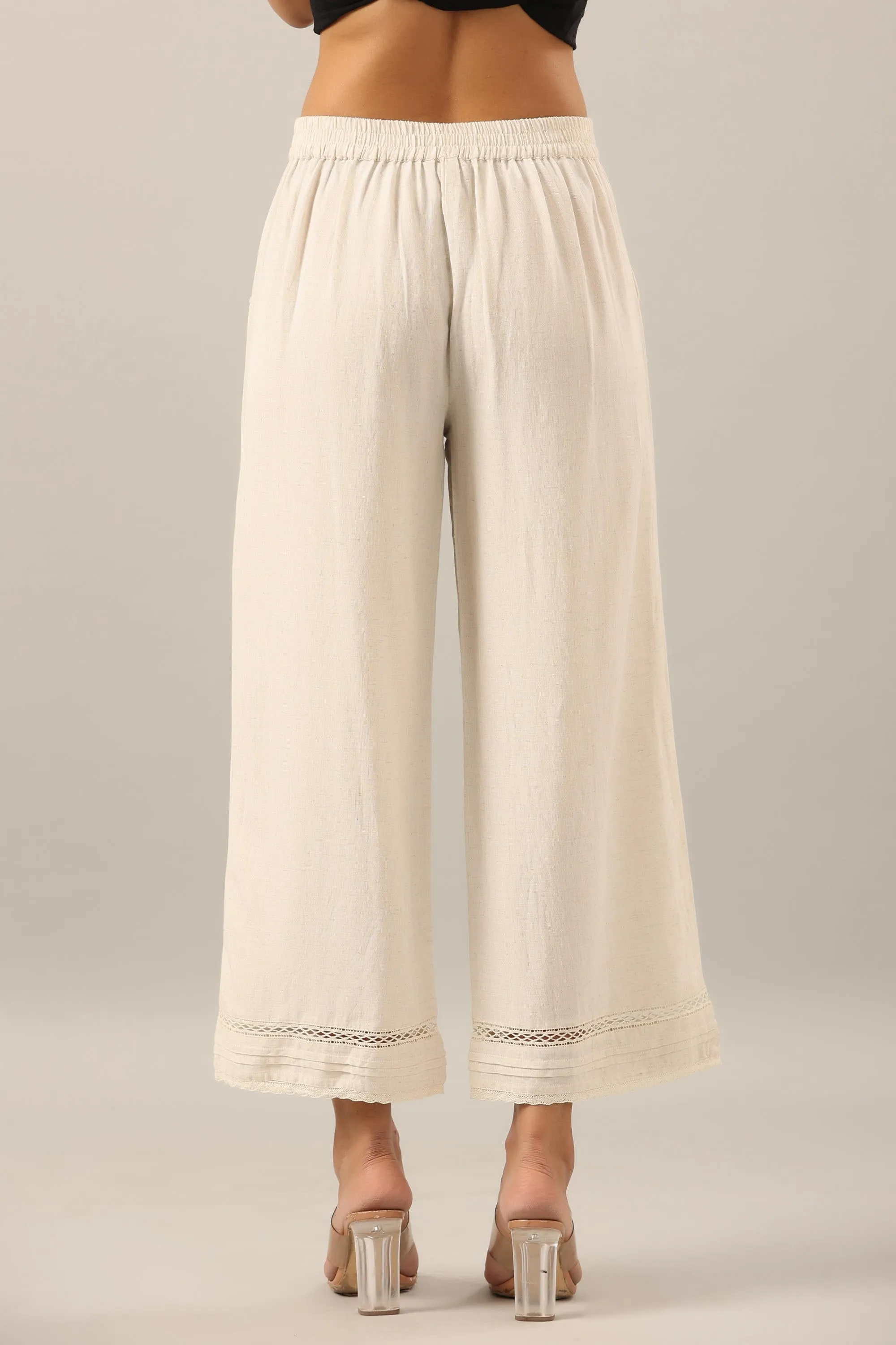 Off White Solid Liva Rayon Pant Palazzo