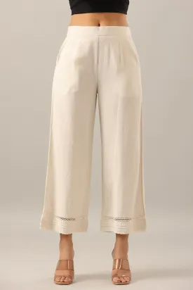 Off White Solid Liva Rayon Pant Palazzo