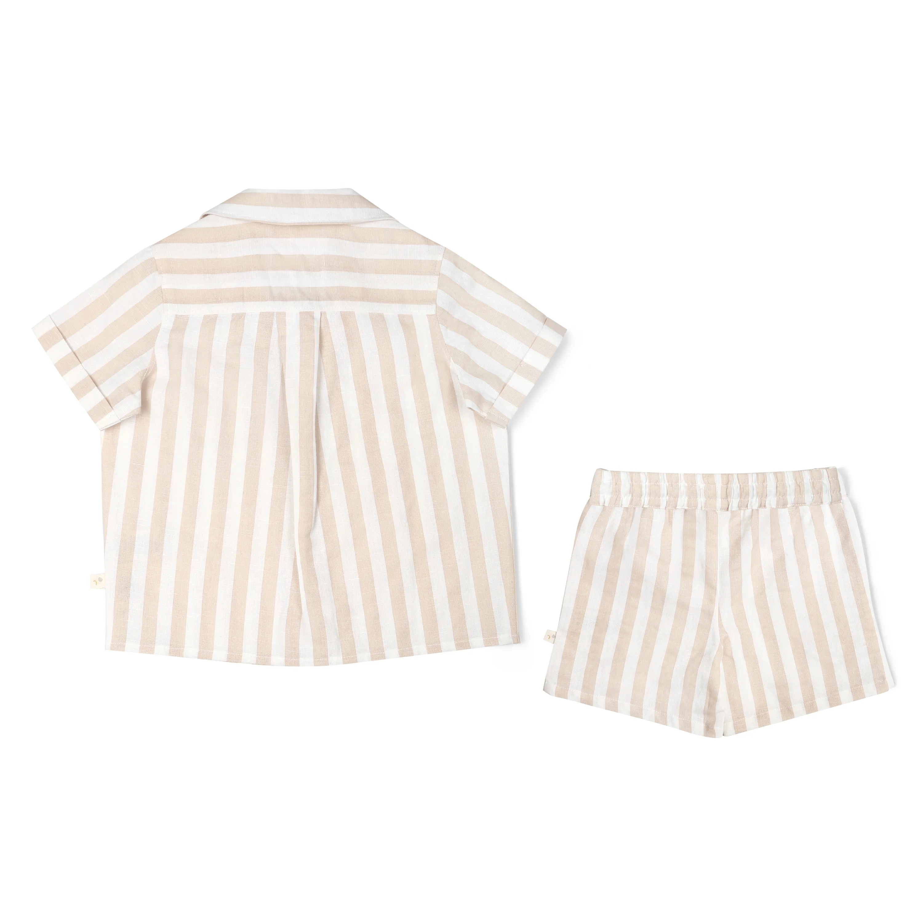 Organic Boys Shirt and Shorts Outfit Linen - Beige Stripes