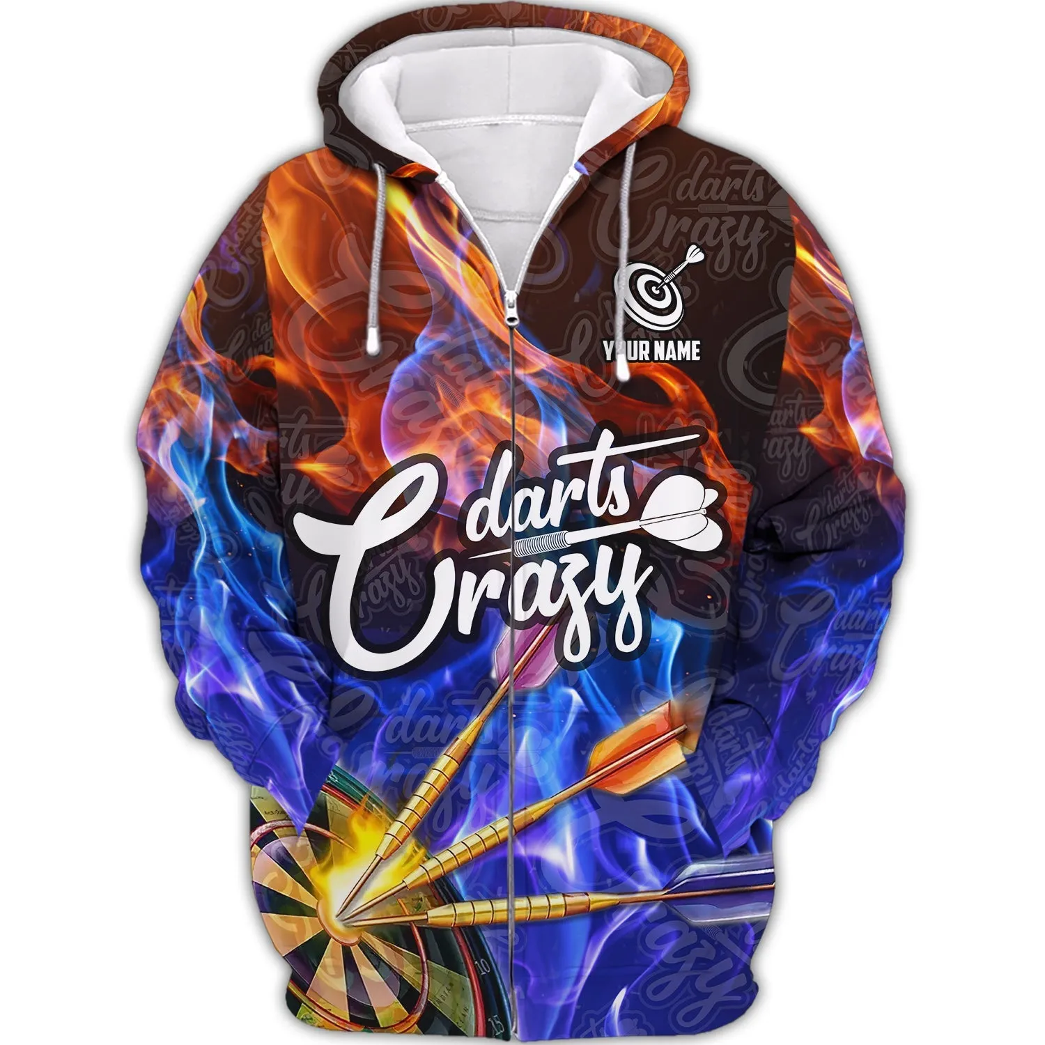 Personalized Name Crazy Darts Fire 3D Printed Shirts Sweatshirt Hoodie Shirts, Gift for Dart Lovers Christmas