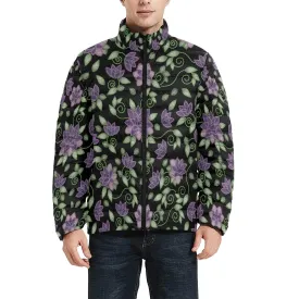 Purple Beaded Rose Men's Stand Collar Padded Jacket