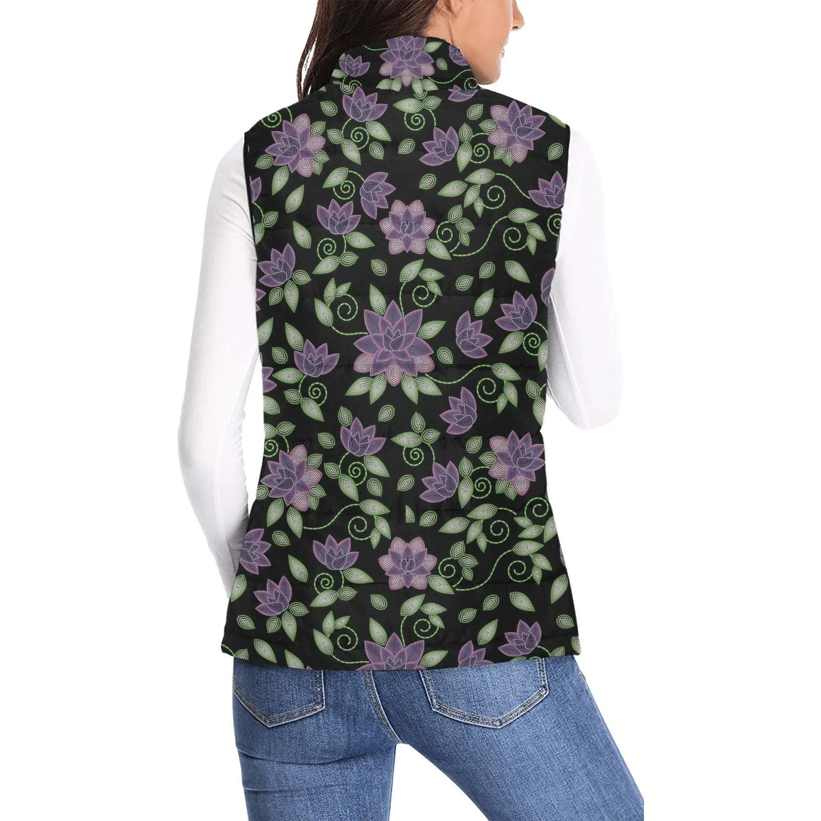 Purple Beaded Rose Women's Padded Vest Jacket