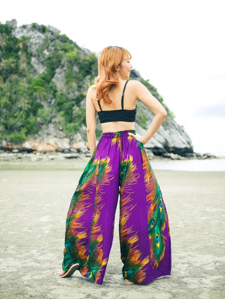 Purple Peacock Wide Leg Palazzo Pants