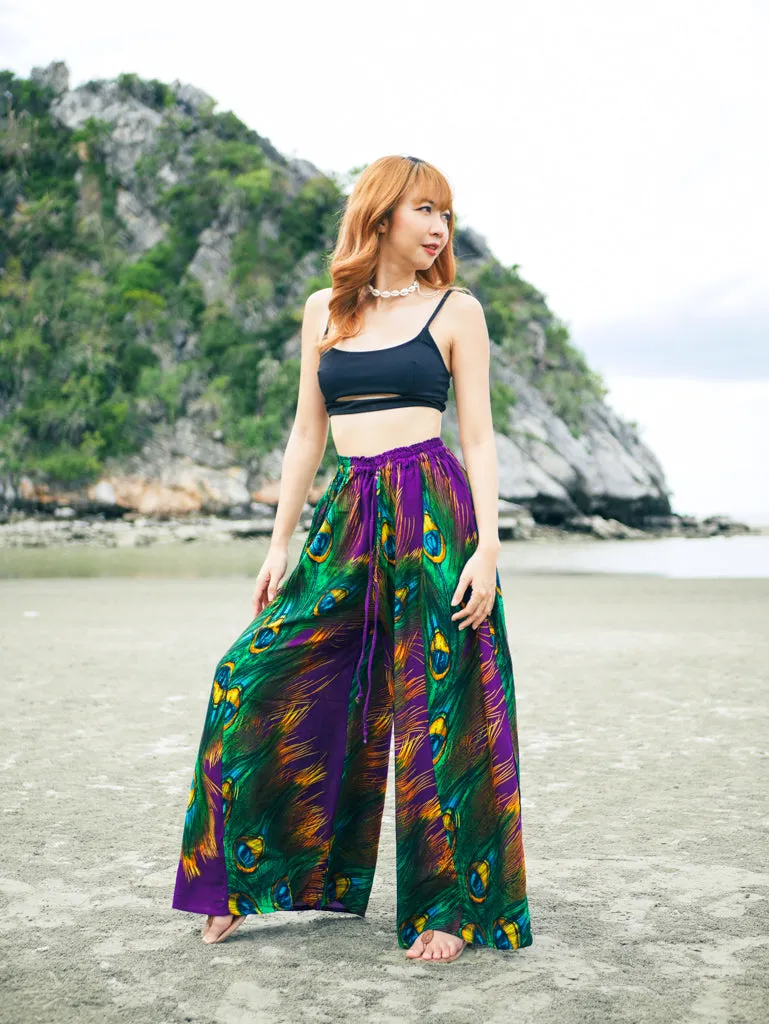 Purple Peacock Wide Leg Palazzo Pants