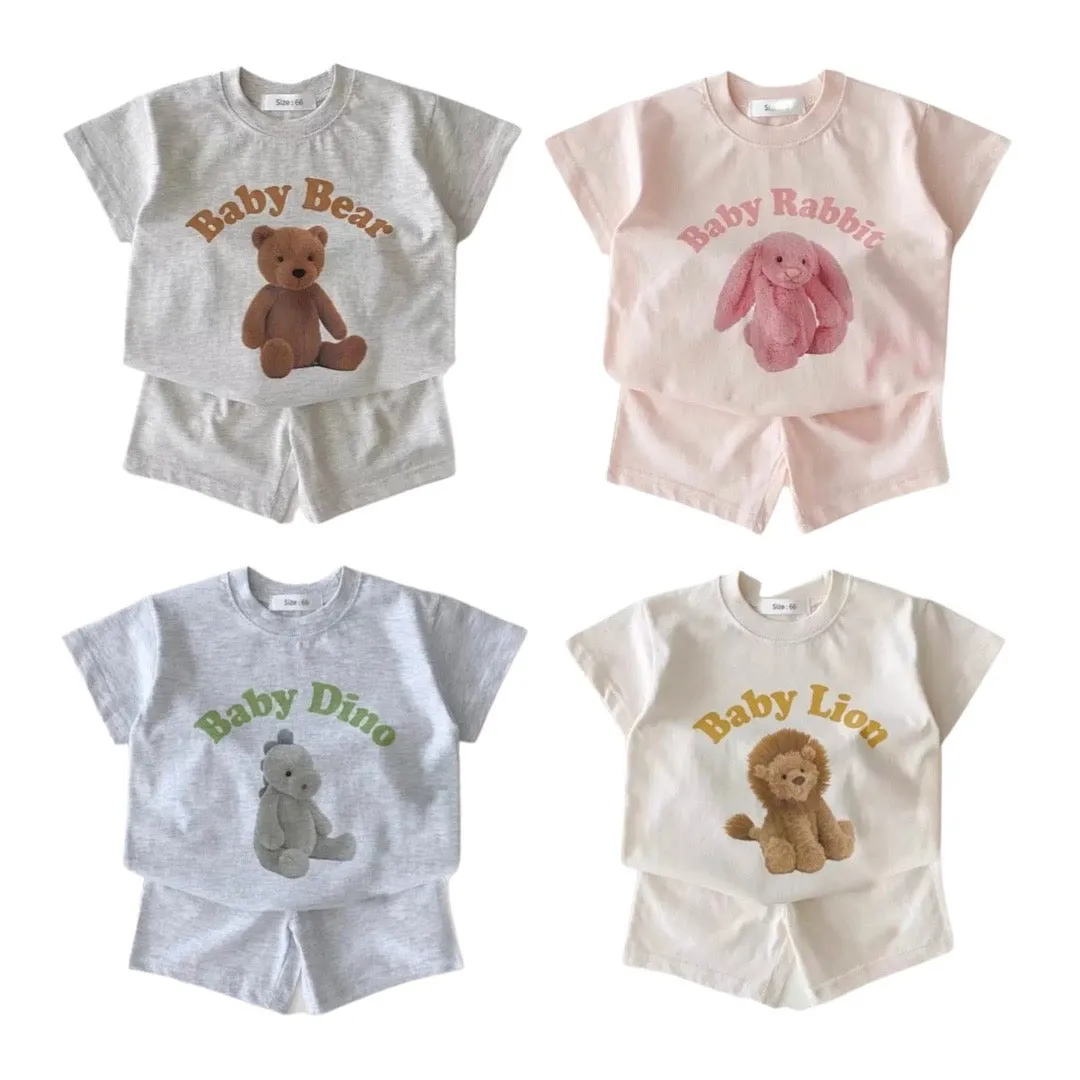 Riley - Pure Cotton Tee & Shorts Set ; Available in Baby Rabbit, Baby Bear, Baby Lion or Baby Dinosaur -