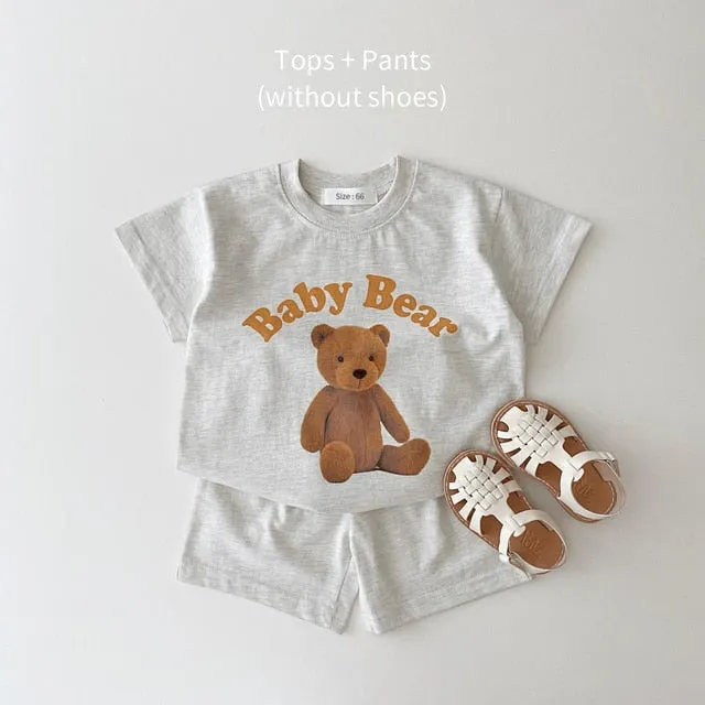 Riley - Pure Cotton Tee & Shorts Set ; Available in Baby Rabbit, Baby Bear, Baby Lion or Baby Dinosaur -