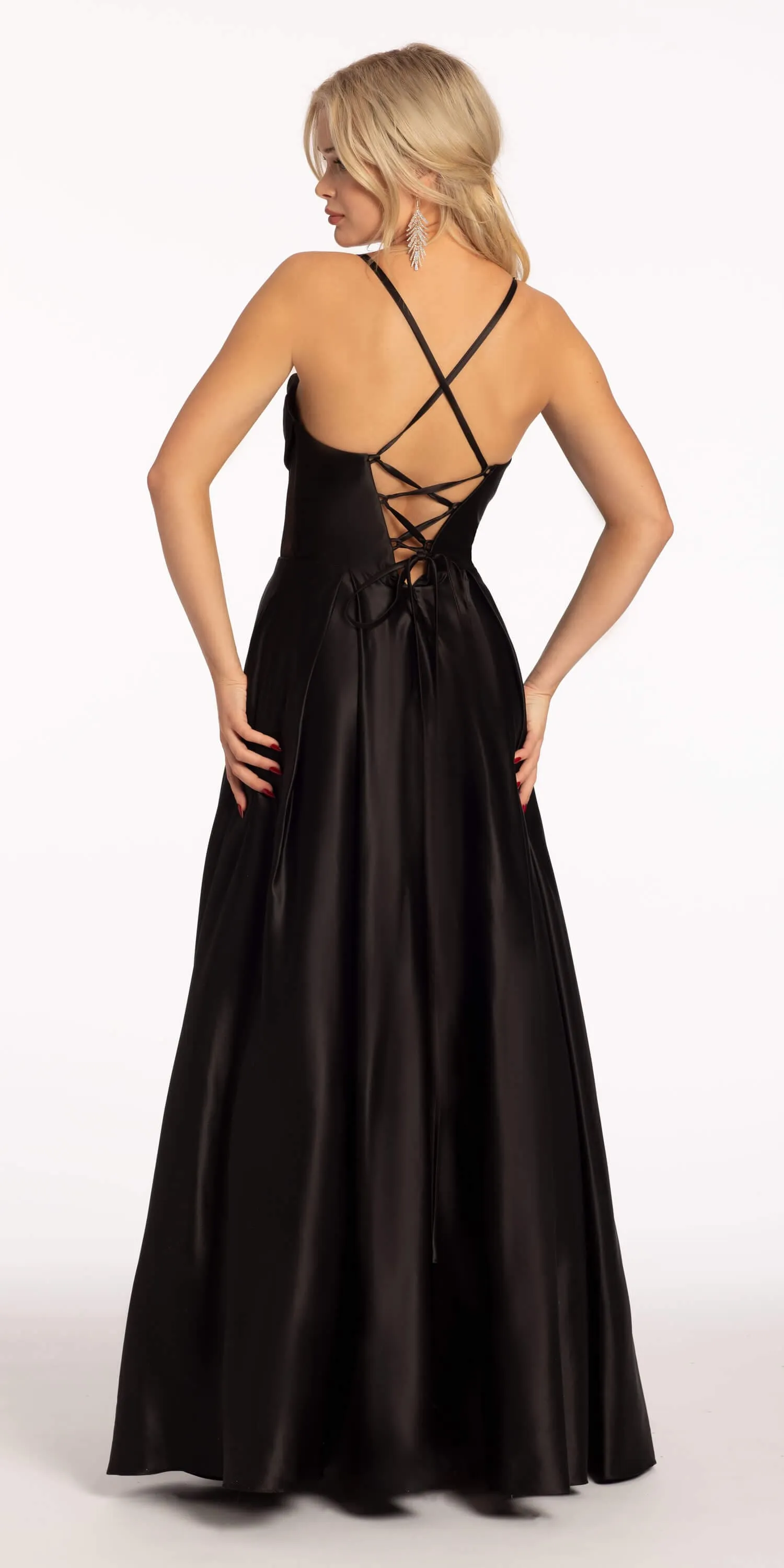 Satin Drape Sheer Corset Ballgown with Pockets