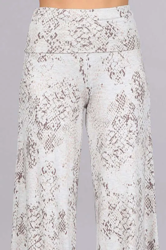 Snake Print Pattern Light Gray Palazzo Pants Made in USA